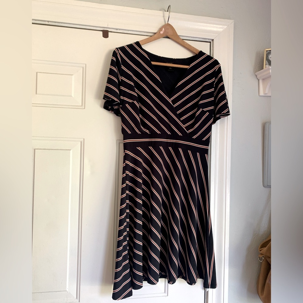 Elegant Black and Burnt Orange Striped Dress
